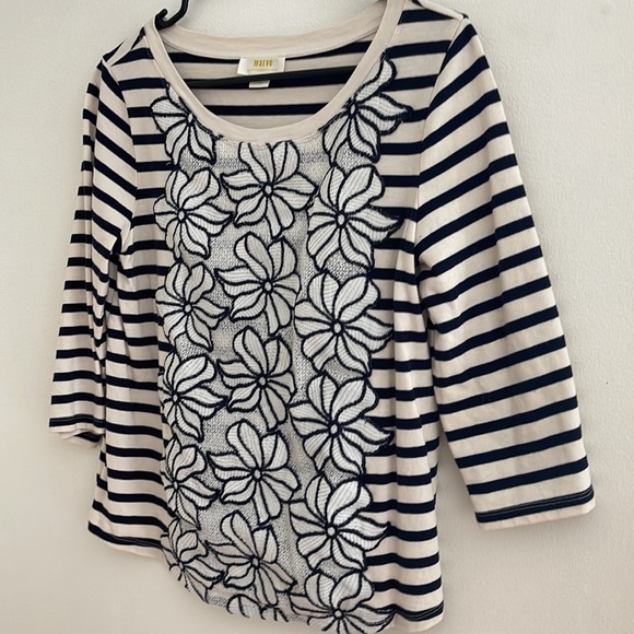 Maeve Black and Cream Floral and Striped Top - Picture 2 of 7